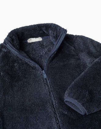 Sherpa jacket with zip closure for children, navy blue