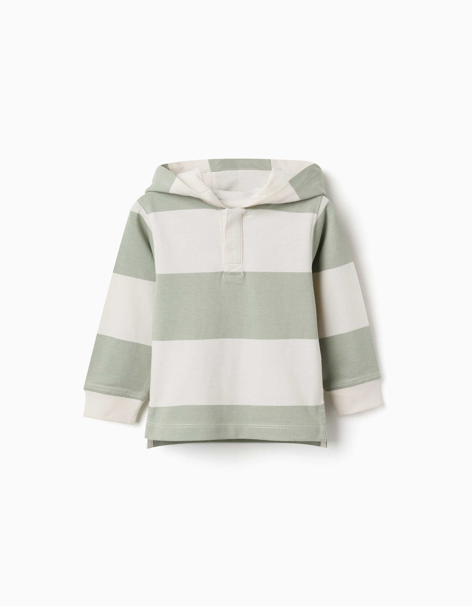 Sweat en coton avec capuche et rayures pour bébé garçon, beige clair/vert