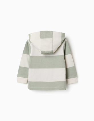 Sweat en coton avec capuche et rayures pour bébé garçon, beige clair/vert