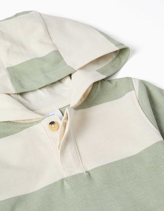 Sweat en coton avec capuche et rayures pour bébé garçon, beige clair/vert
