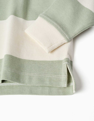 Sweat en coton avec capuche et rayures pour bébé garçon, beige clair/vert