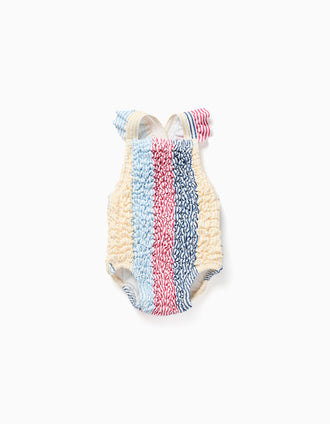 Striped swimsuit with ruffles You&Me for newborn girls, red/blue/yellow