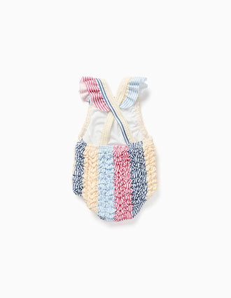 Striped swimsuit with ruffles You&Me for newborn girls, red/blue/yellow
