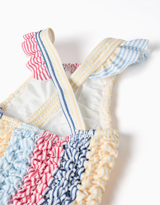 Striped swimsuit with ruffles You&Me for newborn girls, red/blue/yellow