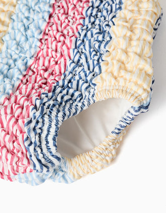Striped swimsuit with ruffles You&Me for newborn girls, red/blue/yellow