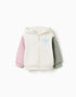 Brushed hooded jacket with heart prints for baby girls, white/pink/green