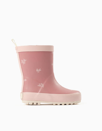Galochas de borracha com estampado floral para bebé menina, rosa