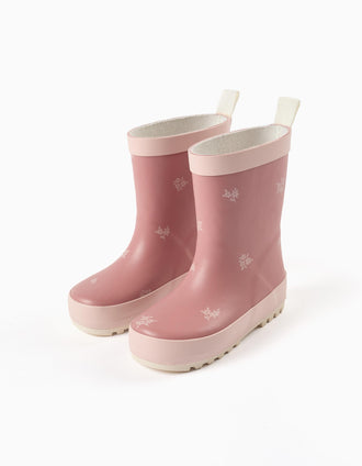 Galochas de borracha com estampado floral para bebé menina, rosa