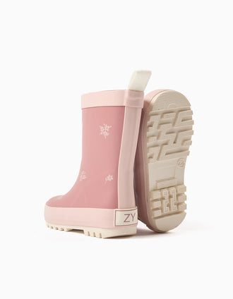 Galochas de borracha com estampado floral para bebé menina, rosa