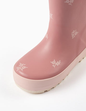 Galochas de borracha com estampado floral para bebé menina, rosa