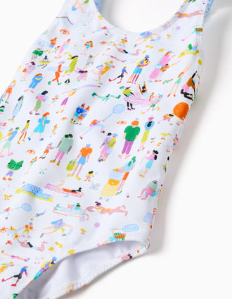 Maillot de bain à imprimé Carolina Celas x Zippy pour fille, blanc