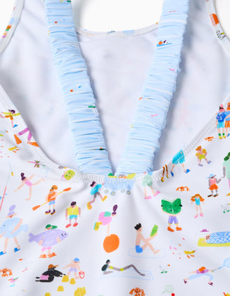 Maillot de bain à imprimé Carolina Celas x Zippy pour fille, blanc