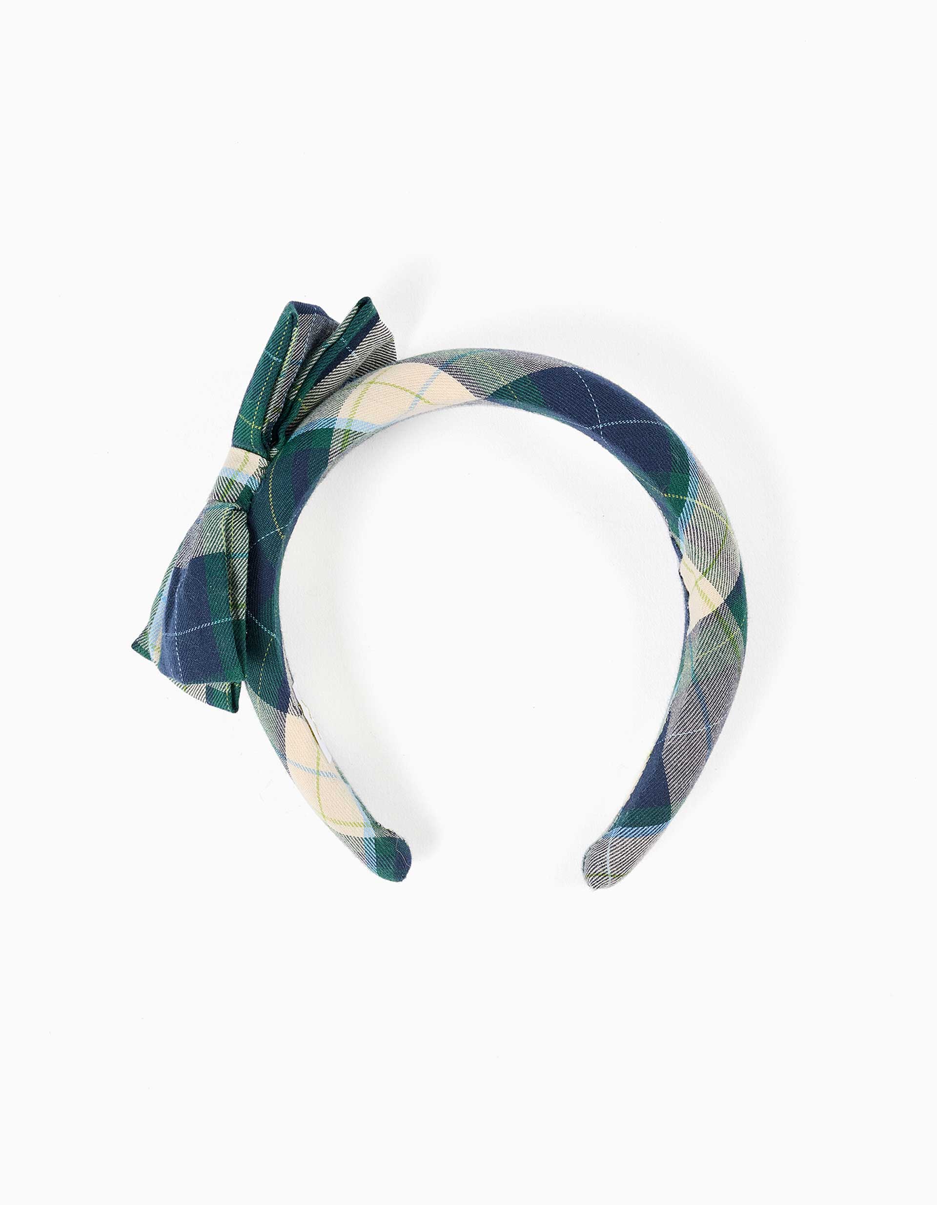 Serre-tête rembourré à carreaux B&S pour fille, bleu/vert/beige