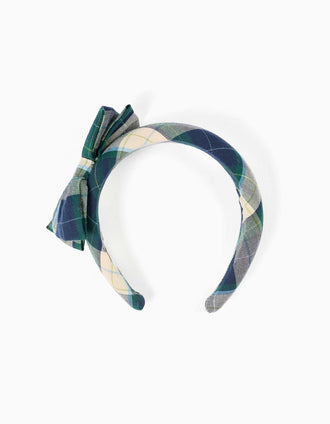 Serre-tête rembourré à carreaux B&S pour fille, bleu/vert/beige