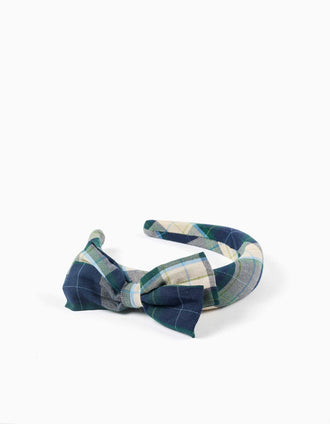 Serre-tête rembourré à carreaux B&S pour fille, bleu/vert/beige