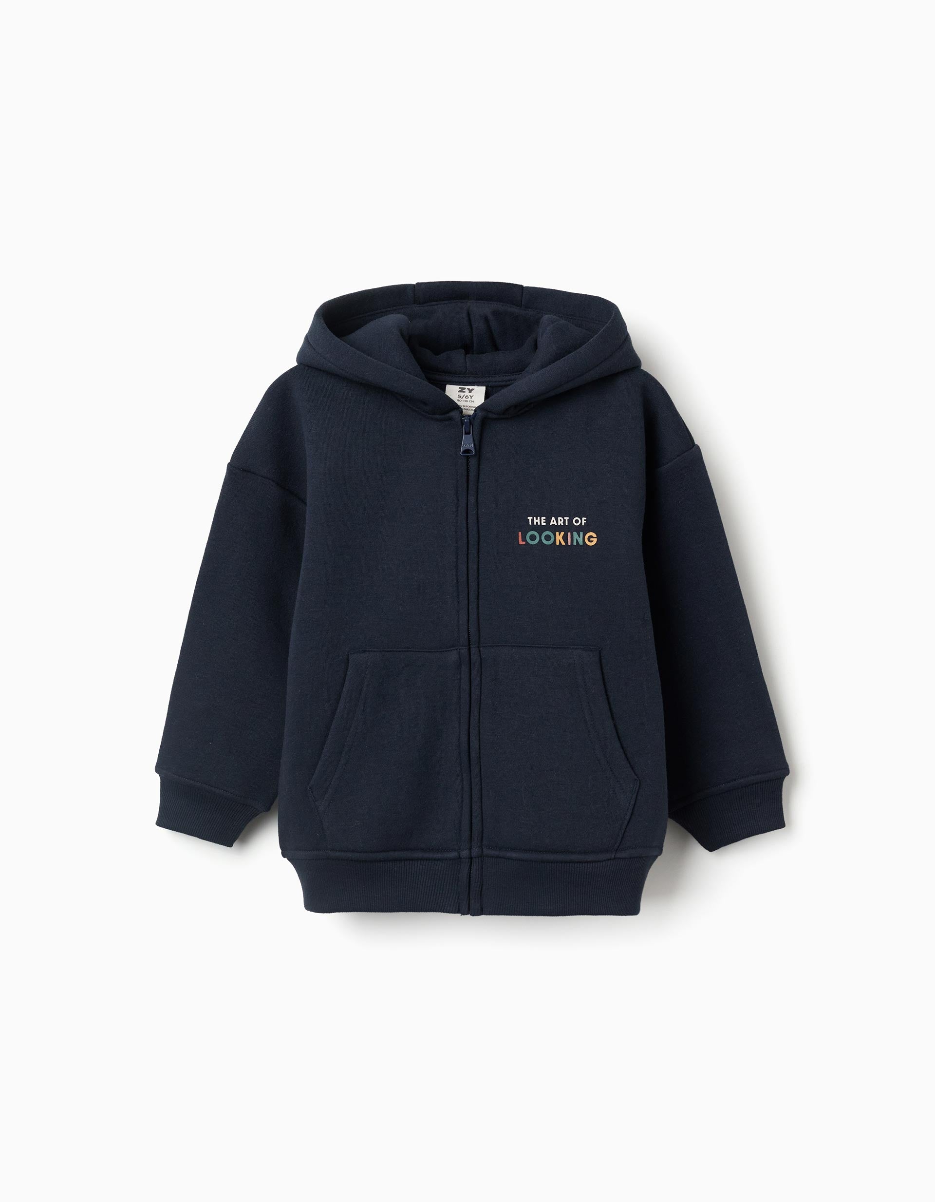 Sweat zippé en coton peigné à capuche Art of Looking pour garçon, bleu