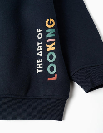 Sweat zippé en coton peigné à capuche Art of Looking pour garçon, bleu