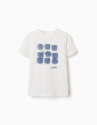 T-shirt en coton avec imprimé formes pour garçon, blanc