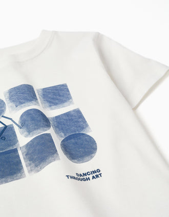T-shirt en coton avec imprimé formes pour garçon, blanc