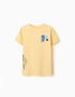Cotton T-shirt with Shapes print for boys, yellow