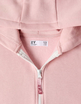 Sweat zippé à capuche et doublure en coton peigné pour fille, rose clair