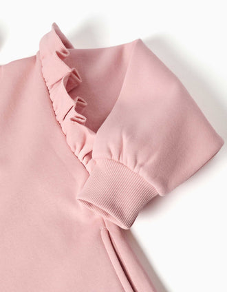 Sweat zippé à capuche et doublure en coton peigné pour fille, rose clair