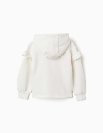 Sweat zippé à capuche et doublure en coton peigné pour fille, blanc