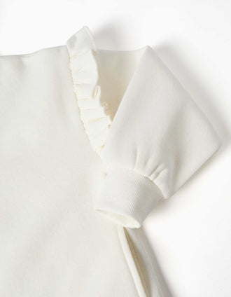 Sweat zippé à capuche et doublure en coton peigné pour fille, blanc