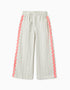 Pantalón de algodón a rayas con cintas ric rac para niña, blanco/verde