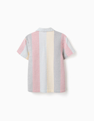 Camisa de algodão às riscas You&Me para menino, vermelho/azul/amarelo