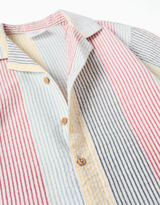 Camisa de algodão às riscas You&Me para menino, vermelho/azul/amarelo