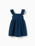 Vestido de algodão com alças de folhos You&Me para bebé menina, azul