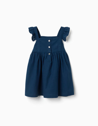 Vestido de algodão com alças de folhos You&Me para bebé menina, azul