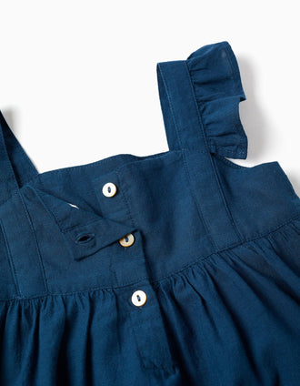 Vestido de algodão com alças de folhos You&Me para bebé menina, azul