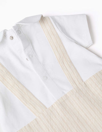 Ranita en algodón y lino a rayas para recién nacido, blanco/beige claro