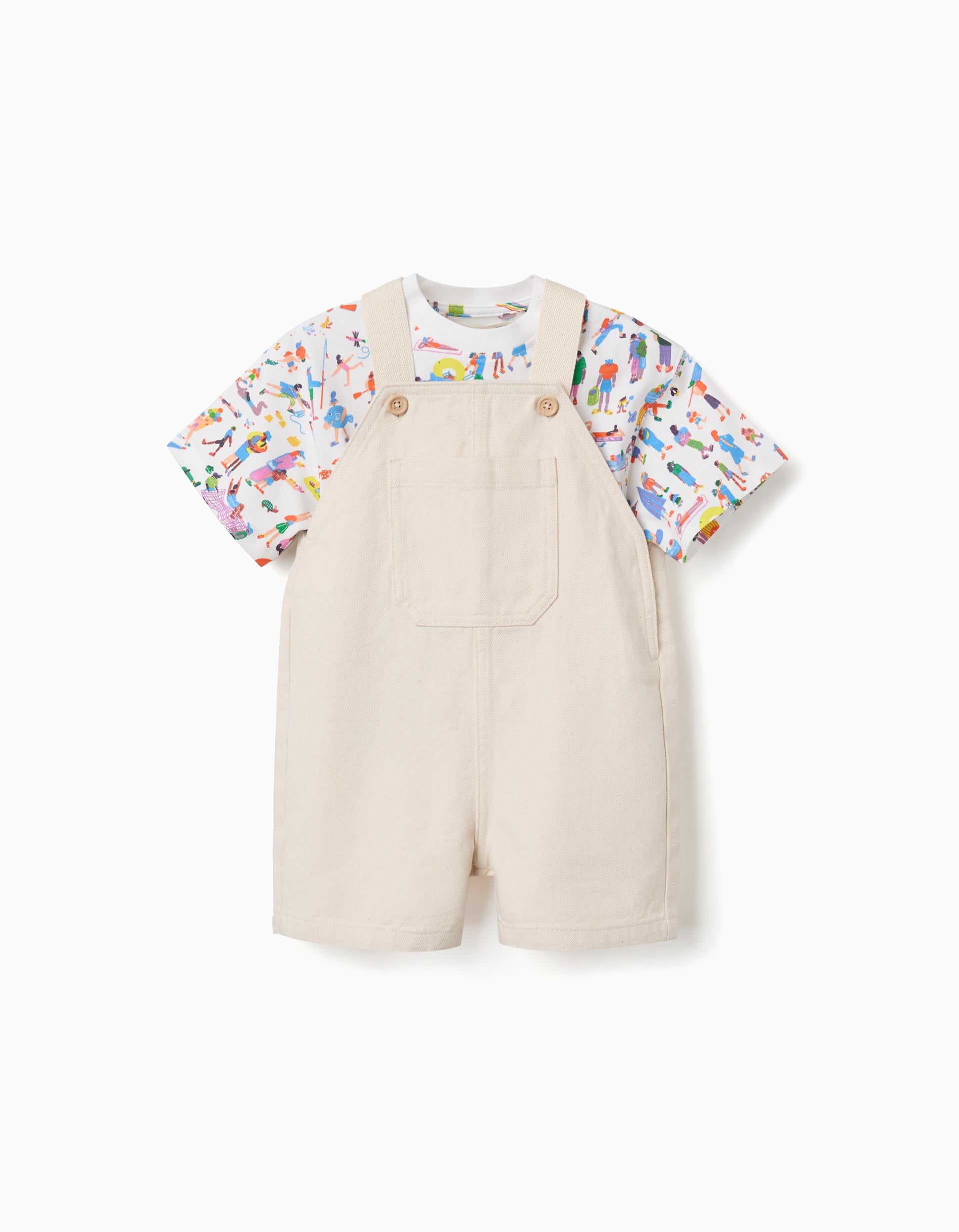 Camiseta y peto Carolina Celas x Zippy para bebé niño, blanco/beige
