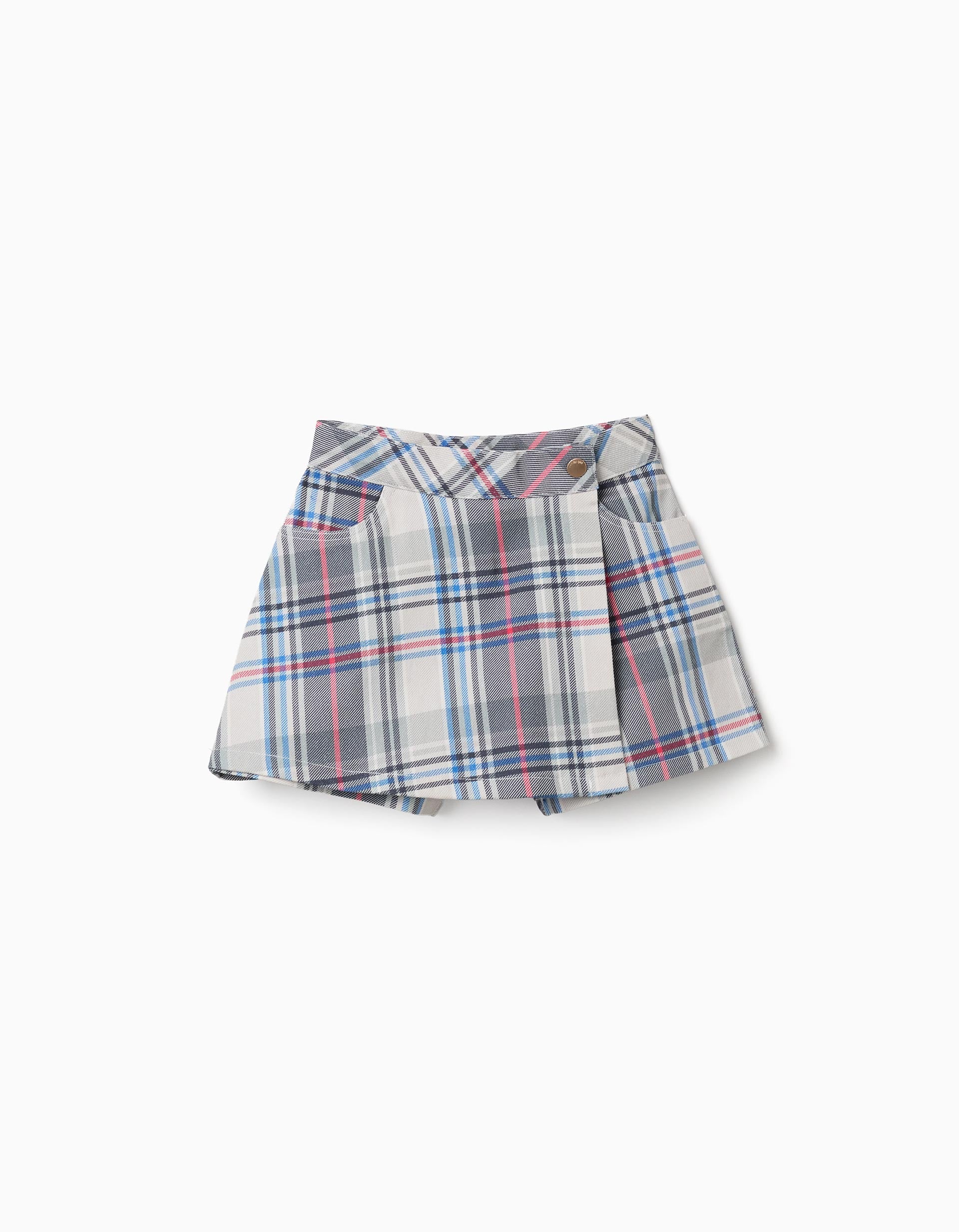 Jupe-short en sergé à carreaux pour fille, bleu/vert/rouge/beige
