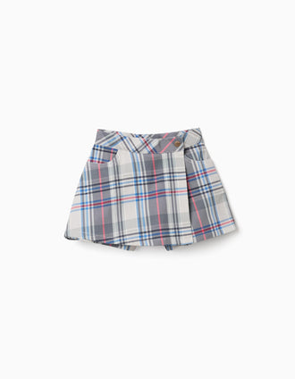 Jupe-short en sergé à carreaux pour fille, bleu/vert/rouge/beige