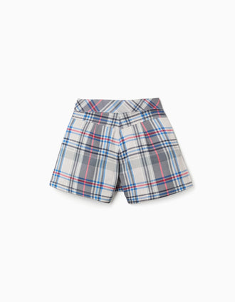 Jupe-short en sergé à carreaux pour fille, bleu/vert/rouge/beige
