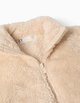 Sherpa jacket with zip closure for girls, light beige