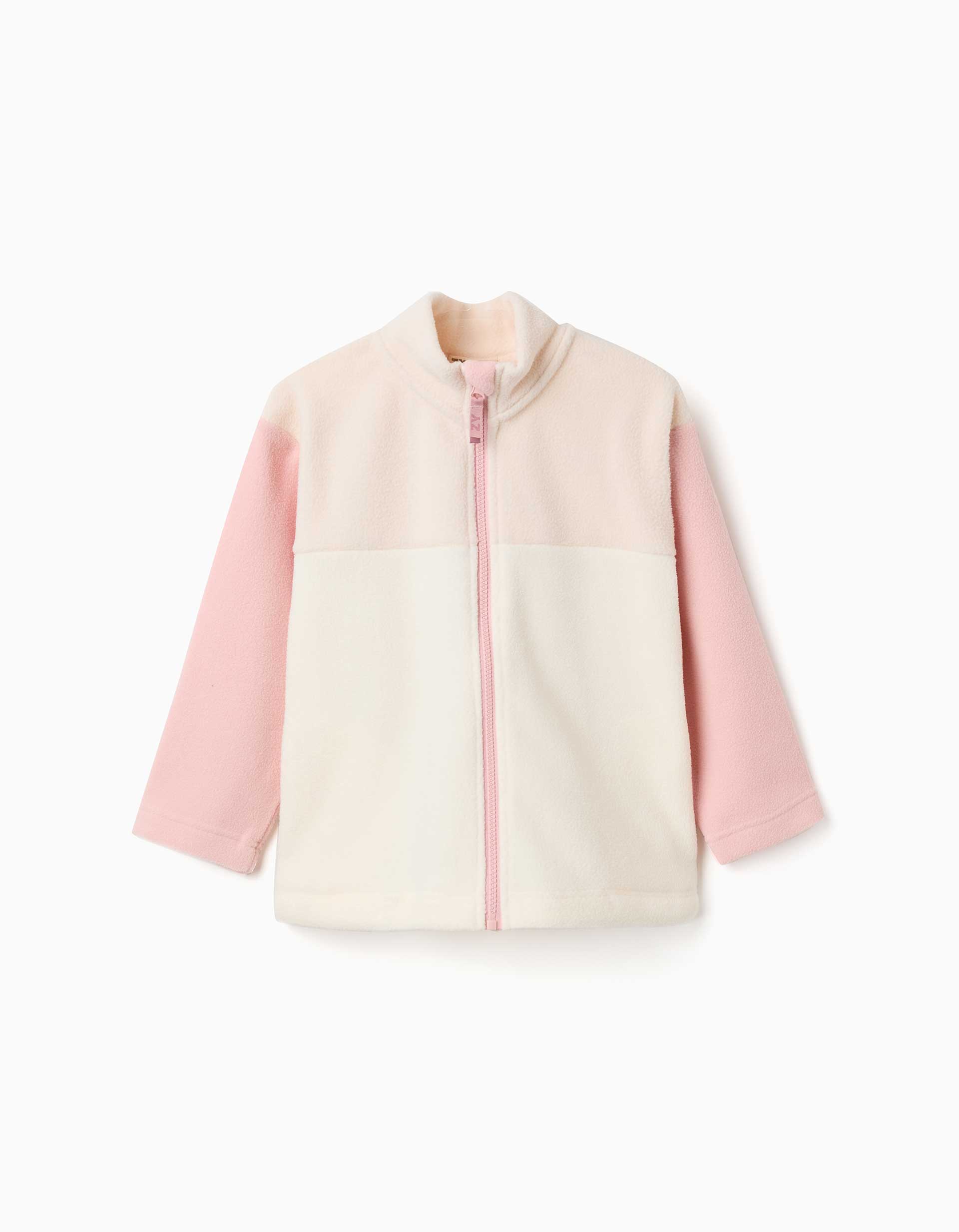 Casaco polar com gola subida para menina, bege-claro/branco/rosa