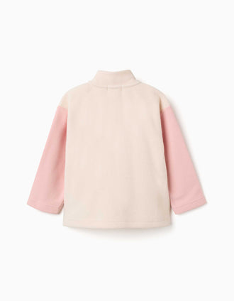 Casaco polar com gola subida para menina, bege-claro/branco/rosa