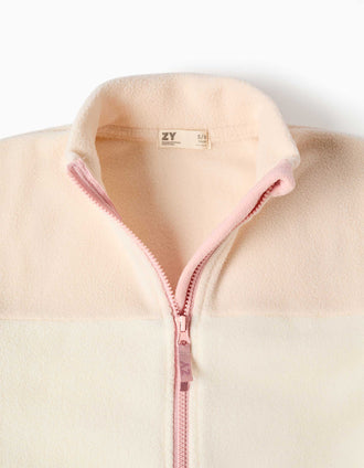 Casaco polar com gola subida para menina, bege-claro/branco/rosa