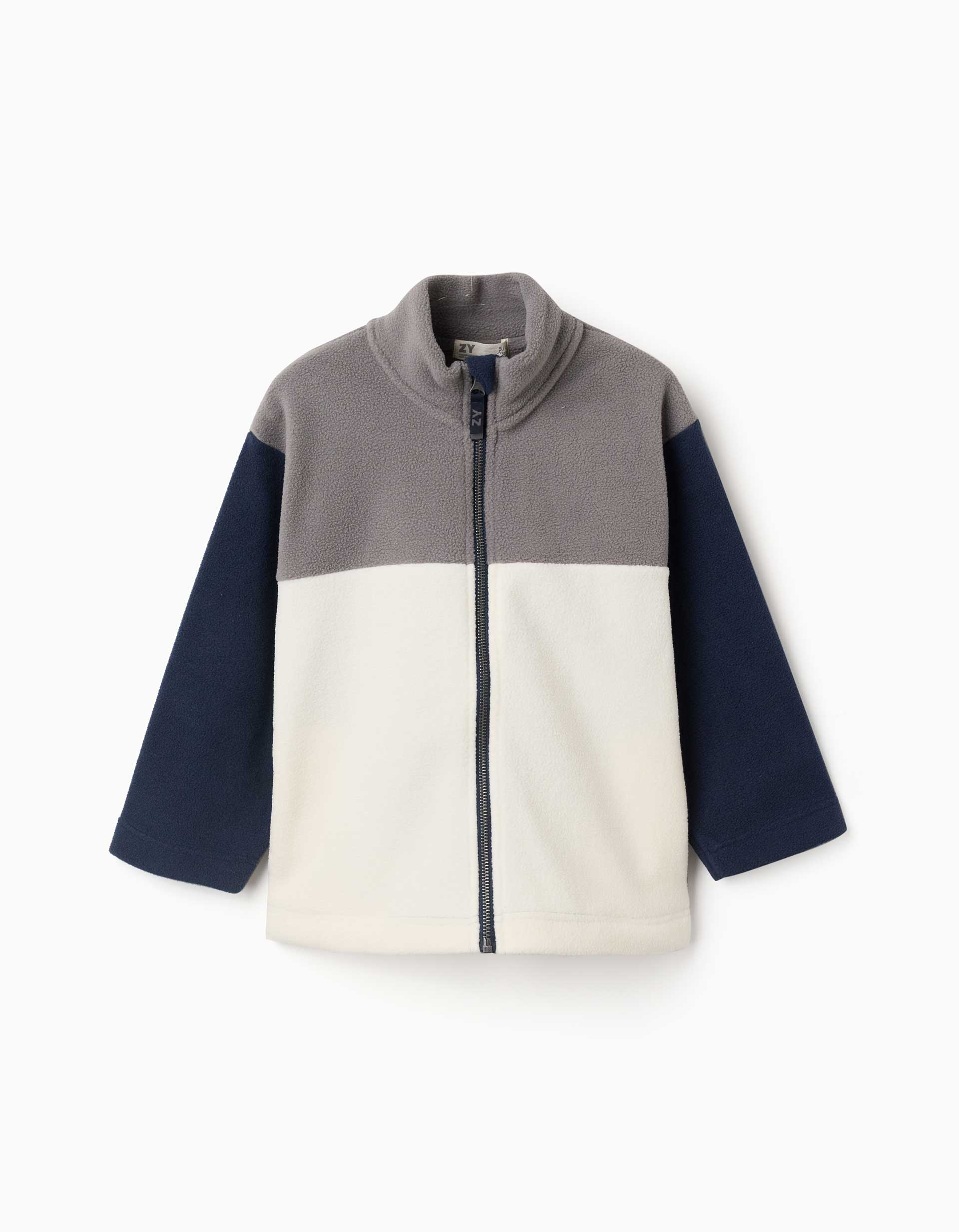 Casaco polar com gola subida para menino, cinza/branco/azul-marinho