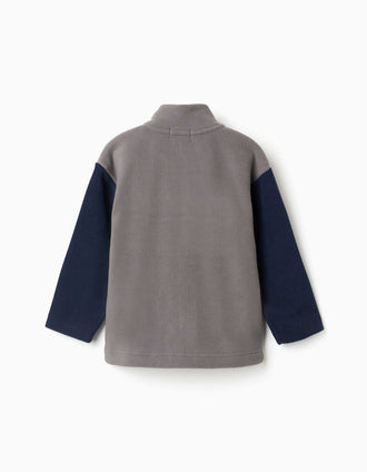 Casaco polar com gola subida para menino, cinza/branco/azul-marinho