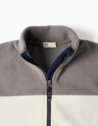 Casaco polar com gola subida para menino, cinza/branco/azul-marinho