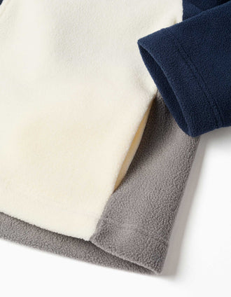 Casaco polar com gola subida para menino, cinza/branco/azul-marinho