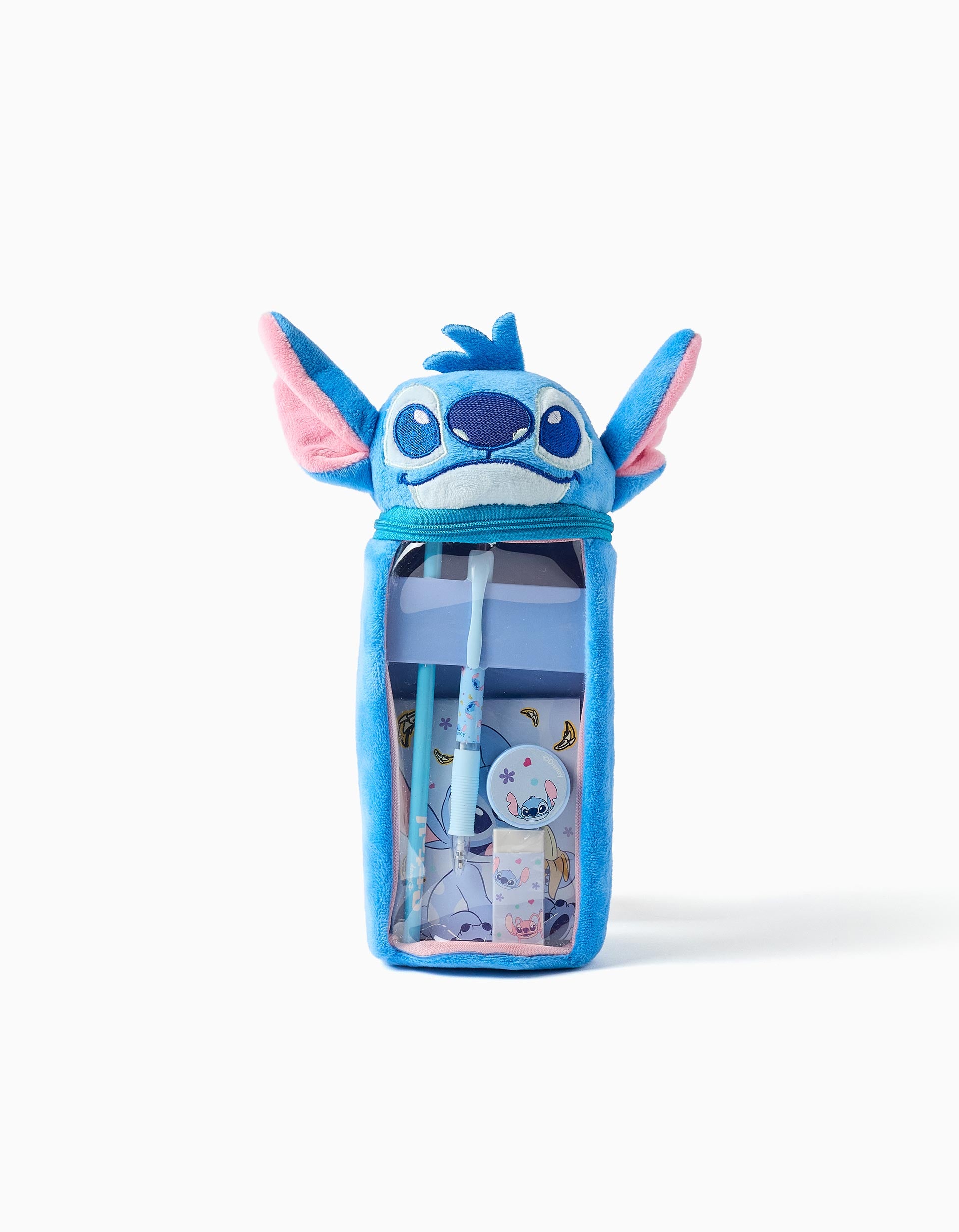 Estojo de peluche com material Stitch para criança, azul