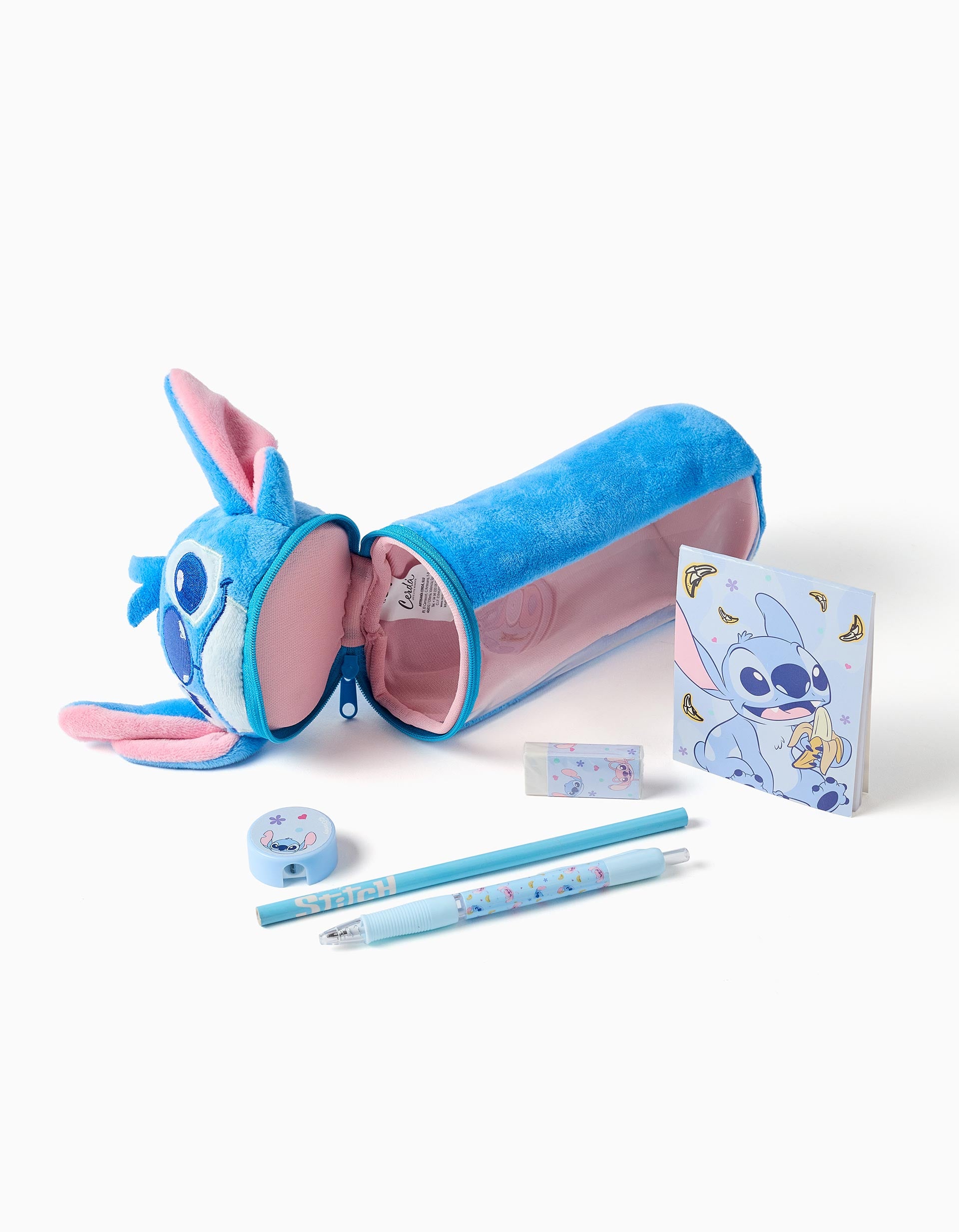Estojo de peluche com material Stitch para criança, azul