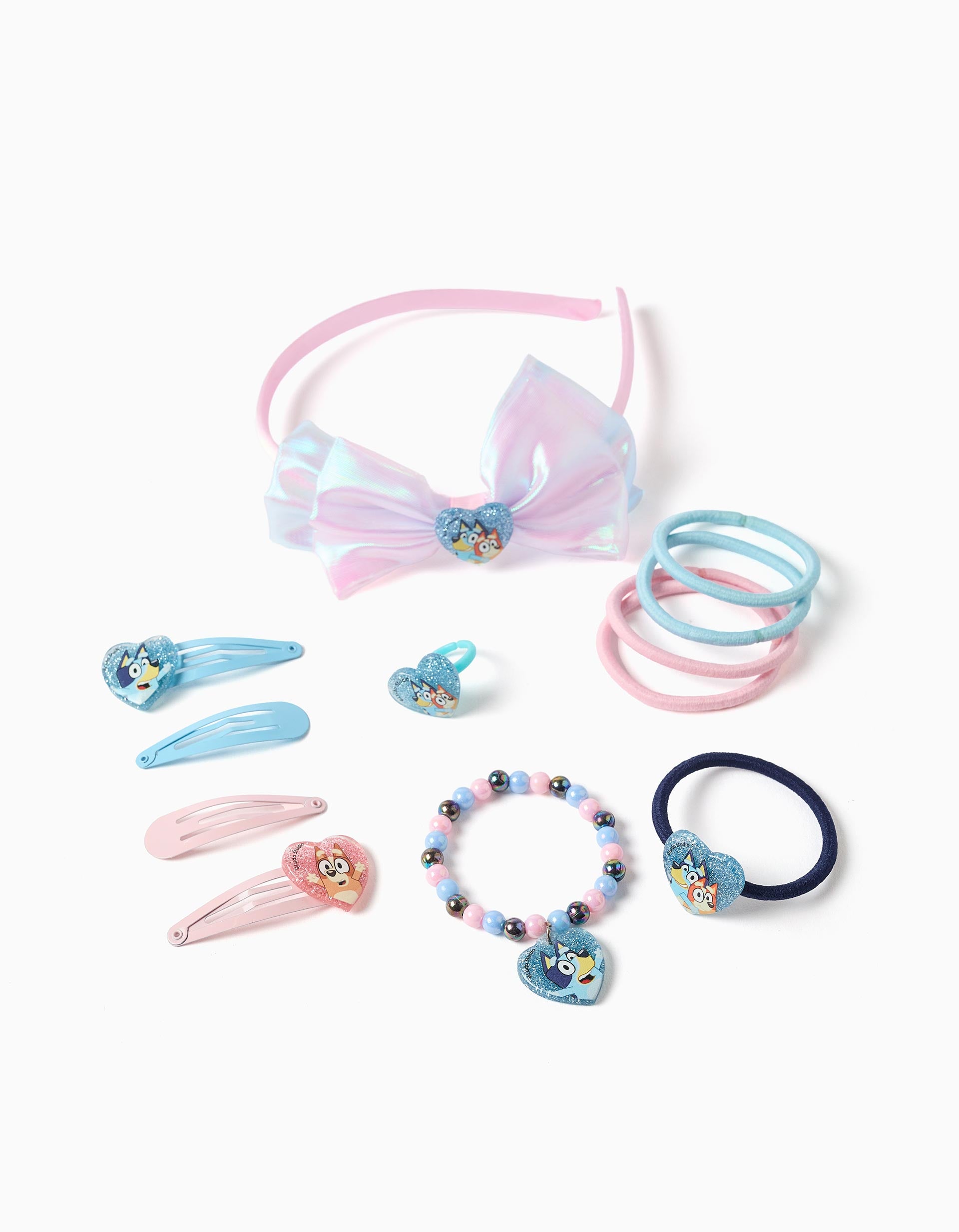 Set of 12 accessories of Bluey for girls, blue/pink
